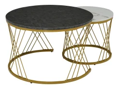 Best Conjunto de mesas de centro empilháveis em madeira - folheado com efeito mármore branco e metal dourado - MDF - para sala de estar - cinza e branco Mesa De Centro