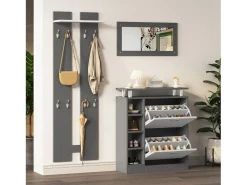 Hot Conjunto de mobiliário de entrada - 1 espelho + 2 painéis de parede + 1 sapateira - Cinza Móvel De Entrada