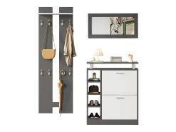 Hot Conjunto de mobiliário de entrada - 1 espelho + 2 painéis de parede + 1 sapateira - Cinza Móvel De Entrada