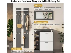 Hot Conjunto de mobiliário de entrada - 1 espelho + 2 painéis de parede + 1 sapateira - Cinza Móvel De Entrada