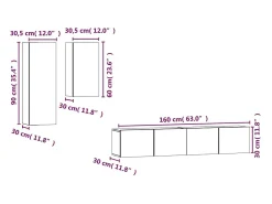 Conjunto de móveis armário aparador TV televisão sala de estar quarto sala de estar 4 peças madeira projetada cinza 02_0024697^Helloshop26 Best
