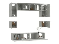 Conjunto de móveis armário aparador tv televisão sala de estar quarto 8 peças madeira projetada cinza 02_0025253^Helloshop26 Hot