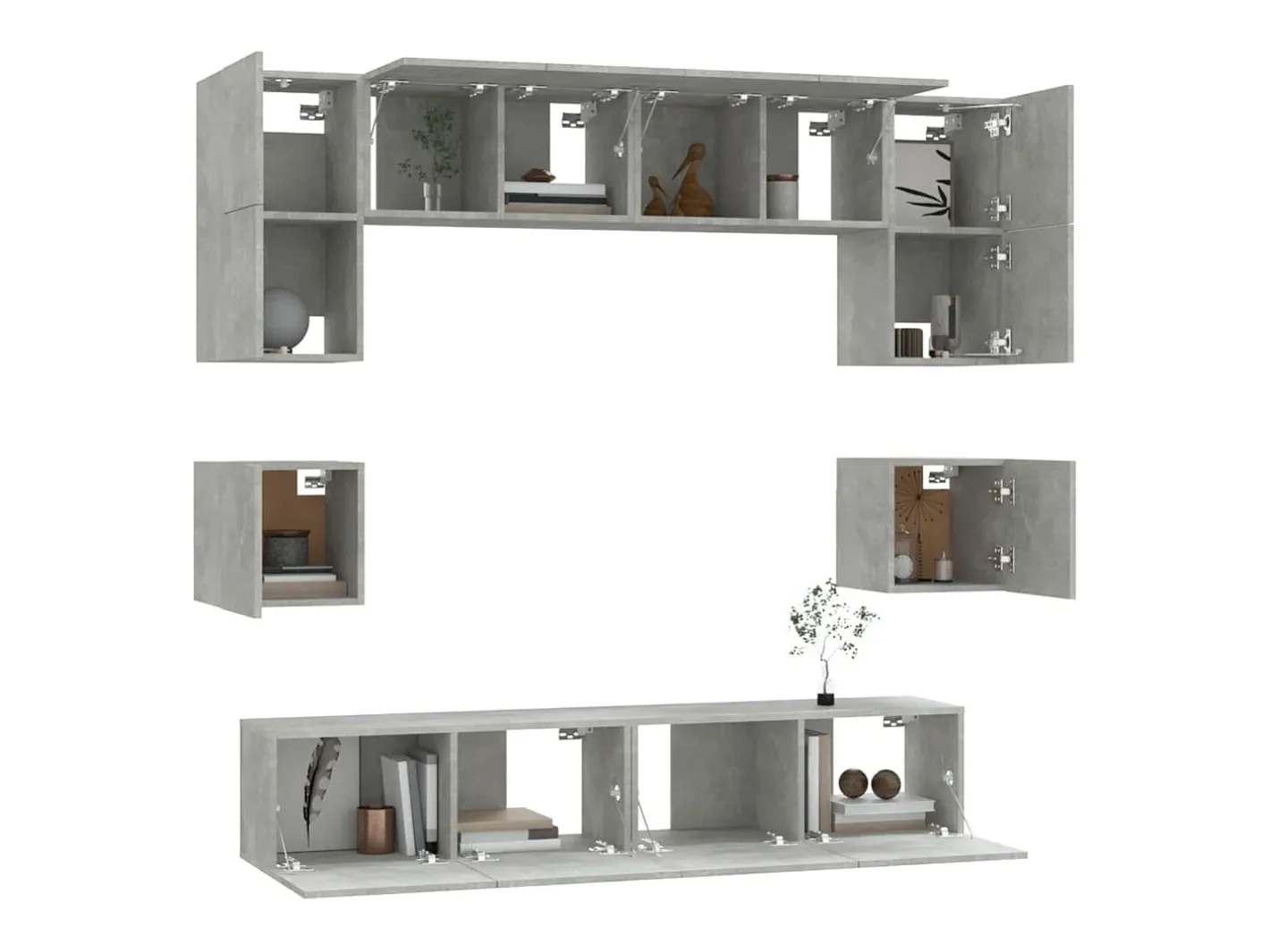 Conjunto de móveis armário aparador tv televisão sala de estar quarto 8 peças madeira projetada cinza 02_0025253^Helloshop26 Hot