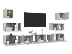 Conjunto de móveis armário aparador tv televisão sala de estar quarto 8 peças madeira projetada cinza 02_0025247*Helloshop26 New