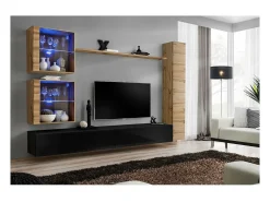 Conjunto de móveis de parede para sala de estar SWITCH XVIII, design moderno, nas cores brilhante e carvalho Wotan.*Price Factory Clearance