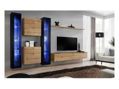 Sale Conjunto de móveis de parede para sala SWITCH XVI design, cor carvalho Wotan e preto brilhante. Móvel De Tv