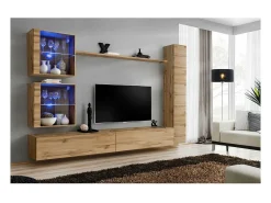 Clearance Conjunto de móveis de parede para sala SWITCH XVIII, cor carvalho Wotan. Móvel De Tv
