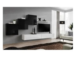 Conjunto de móveis de parede para sala SWITCH X, design, nas cores e preto brilhante.^Price Factory