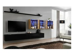 Conjunto de móveis de parede para sala de estar SWITCH XVII design, cor brilhante e carvalho Wotan.*Price Factory Outlet