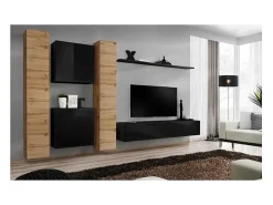 Conjunto de móveis de parede para sala de estar SWITCH VI, design moderno, na cor brilhante e carvalho Wotan.*Price Factory Online