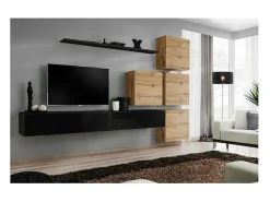 Conjunto de móveis de parede para sala de estar SWITCH IX design, cor brilhante e carvalho Wotan.^Price Factory Sale
