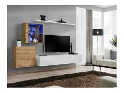 Conjunto de móveis de parede para sala de estar SWITCH XV, design moderno, na cor brilhante e carvalho Wotan.^Price Factory Sale