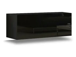 Conjunto de móveis de sala de estar suspensos, meio preto, lado , coleção CEPTO XIV. 256cm, 10 móveis, com LEDs.*Price Factory Discount