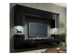 Conjunto de móveis de sala de estar s suspensos coleção CEPTO I 256cm, 8 portas, 6 prateleiras, leds, modulares.^Price Factory