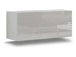 Conjunto de móveis de sala suspenso, parte superior preta, parte inferior branca, coleção CEPTO XIV. 256cm, 10 móveis, leds.^Price Factory