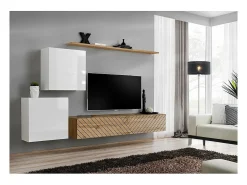 Conjunto de móveis de sala de estar SWITCH V, nas cores e carvalho. Acabamentos em brilhante e carvalho usinado.^Price Factory Outlet