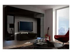 Conjunto de móveis de sala de estar s suspensos coleção CEPTO III 256cm, 8 portas, 8 prateleiras, LEDs, modulares.*Price Factory Online