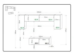 Conjunto de móveis de sala de estar s suspensos coleção CEPTO II 256cm, 6 portas, 4 prateleiras, LEDs, modulares.*Price Factory Discount