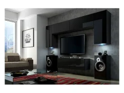 Conjunto de móveis de sala de estar s suspensos coleção CEPTO II 256cm, 6 portas, 4 prateleiras, LEDs, modulares.*Price Factory Discount