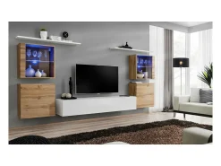 Conjunto de móveis de sala de estar mural SWITCH XIV design, na cor brilhante e carvalho Wotan. Móvel De Tv