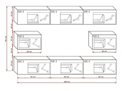Sale Conjunto de móveis de sala de estar e branco suspensos coleção CEPTO VII 249cm, 8 portas, modulares. Móvel De Tv