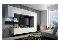 Conjunto de móveis de sala de estar s suspensos coleção CEPTO VI 256cm, 7 portas, prateleira de parede preta, leds, modulares.*Price Factory Outlet