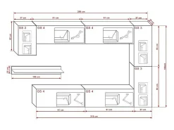 Conjunto de móveis de sala de estar s suspensos coleção CEPTO VI 256cm, 7 portas, prateleira de parede preta, leds, modulares.*Price Factory Outlet
