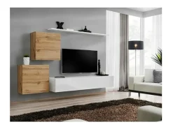 Price Factory Móvel De Tv*Conjunto de móveis para sala SWITCH V design, cor brilhante e carvalho Wotan. Branco