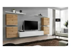 Best Conjunto de móveis para sala SWITCH IV design, cor branca e carvalho Wotan. Móvel De Tv