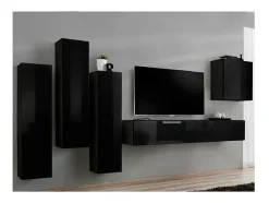 Conjunto de móveis para sala de estar da coleção SWITCH III. Cor preta brilhante.^Price Factory Discount