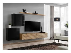 Conjunto de móveis para sala de estar SWITCH V, na cor e carvalho. Acabamentos em brilhante e carvalho fresado.*Price Factory Hot