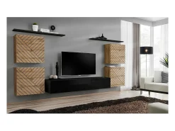 Price Factory Móvel De Tv*Conjunto de móveis para sala SWITCH IV. Cores carvalho wotan e preto. Acabamentos em carvalho fresado e preto brilhante. Castanho