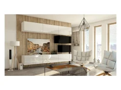 Sale Conjunto de móveis para sala de estar e preto suspensos coleção CEPTO XVI 249cm, 8 peças, modulares. Móvel De Tv