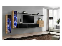 Sale Conjunto de móveis para sala de estar SWITCH XI, design mural, cor brilhante e carvalho Wotan. Móvel De Tv