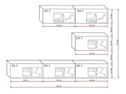 Conjunto de móveis para sala de estar e preto, suspensos, coleção CEPTO XXV. 249cm, 6 móveis, com LEDs, modulares.*Price Factory Outlet