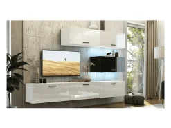 Conjunto de móveis para sala de estar e preto, suspensos, coleção CEPTO XXV. 249cm, 6 móveis, com LEDs, modulares.*Price Factory Outlet