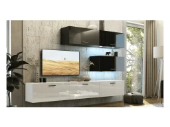 Conjunto de móveis para sala de estar preto e , suspensos, coleção CEPTO XXV. 249cm, 6 móveis, com LEDs, modulares.^Price Factory Hot