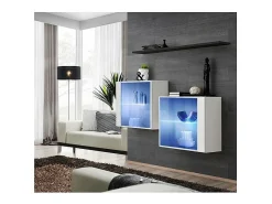 Conjunto de móveis para sala de estar SWITCH SBIII, design moderno, na cor brilhante com porta de vidro e sistema de LED integrado, prateleira preta.*Price Factory Clearance