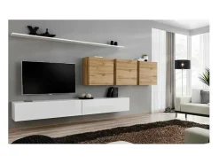 Conjunto de móveis para sala de estar SWITCH VII design, cor branca brilhante e carvalho Wotan.^Price Factory Best