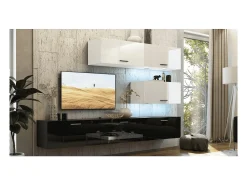 Conjunto de móveis para sala de estar e preto, suspensos, coleção CEPTO XXV. 249cm, 6 móveis, com LEDs, modulares.*Price Factory Discount