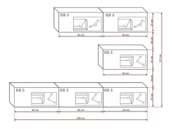 Conjunto de móveis para sala de estar e preto, suspensos, coleção CEPTO XXV. 249cm, 6 móveis, com LEDs, modulares.*Price Factory Discount