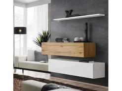 Conjunto de móveis para sala de estar SWITCH SBII, design, na cor branco brilhante e carvalho Wotan.^Price Factory New