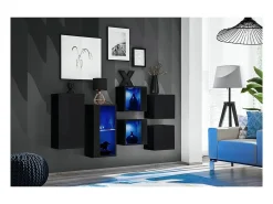 Conjunto de móveis para sala de estar SWITCH SBIV design. Cor preta brilhante. Sistema LED integrado.^Price Factory Best
