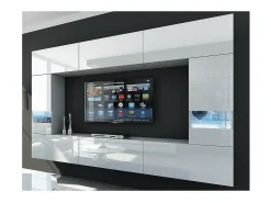 Conjunto de móveis para sala de estar brancos, da coleção CEPTO XXIX, suspensos. 249cm, 8 móveis, com LEDs, modulares.^Price Factory