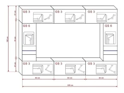 Conjunto de móveis para sala de estar brancos, da coleção CEPTO XXIX, suspensos. 249cm, 8 móveis, com LEDs, modulares.^Price Factory