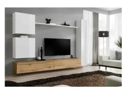 Conjunto de móveis para sala de estar SWITCH VIII. Painel de TV design, nas cores carvalho Wotan e branco brilhante.*Price Factory Sale