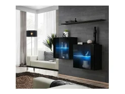 Conjunto de móveis para sala de estar SWITCH SBIII, design em cor preta brilhante e porta de vidro com sistema LED integrado.^Price Factory Sale