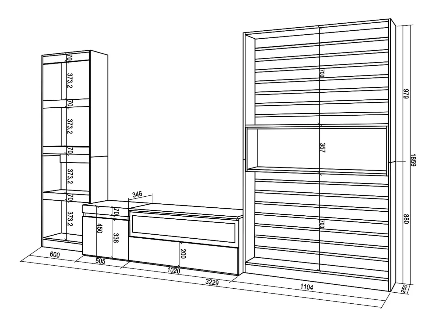 Skraut Home Móvel De Tv*Conjunto de móveis TV, 320x35x186cm, Lareira eléctrica, Carvahlo e preto Natural claro