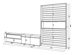 Skraut Home Móvel De Tv*Conjunto de móveis TV, 310x35x186cm, Para televisores até 80", Estante para TV, Carvahlo e preto Natural claro