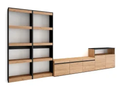 Skraut Home Móvel De Tv*Conjunto de móveis TV, 370x35x186cm, Para televisores até 65", Estante para TV, Carvahlo e preto Natural claro